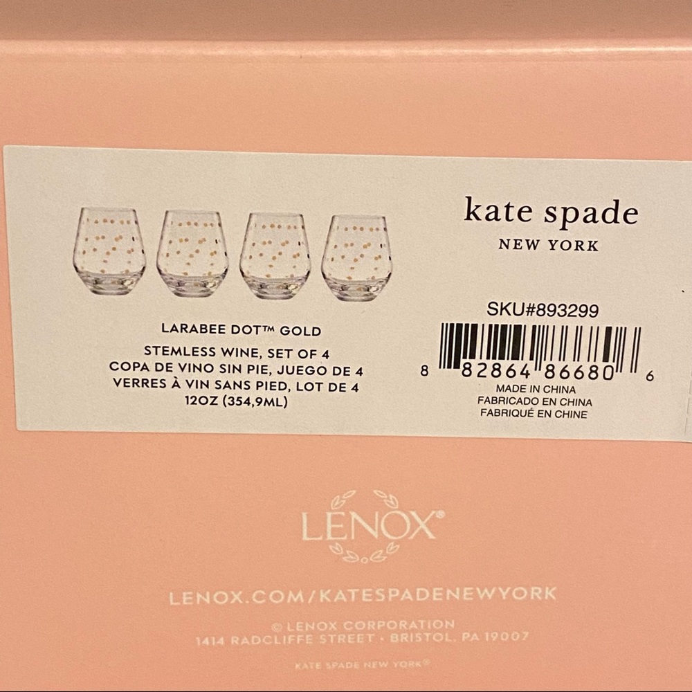 ✨2x HP✨Kate Spade Larabee Dot Gold Stemless Wine Glasses NIB - Picture 10 of 11